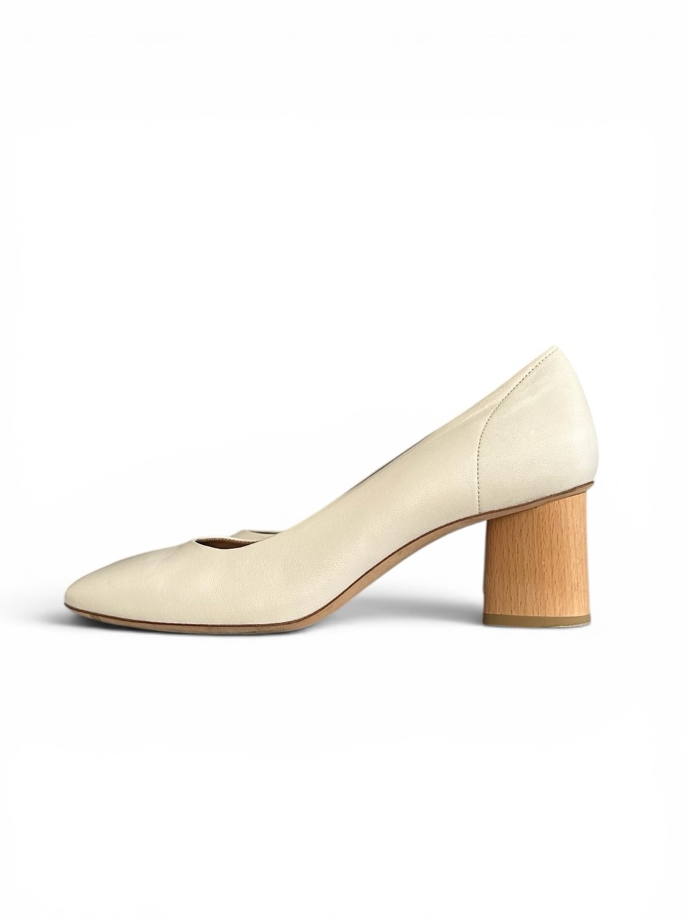 COS Leather Pump with Wooden Block Heel in Cream Women’s Size 9.5 / EU 41